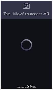 A screenshot of a spinning icon with the words "Tap 'Allow' to access AR" and the camera icon across the top